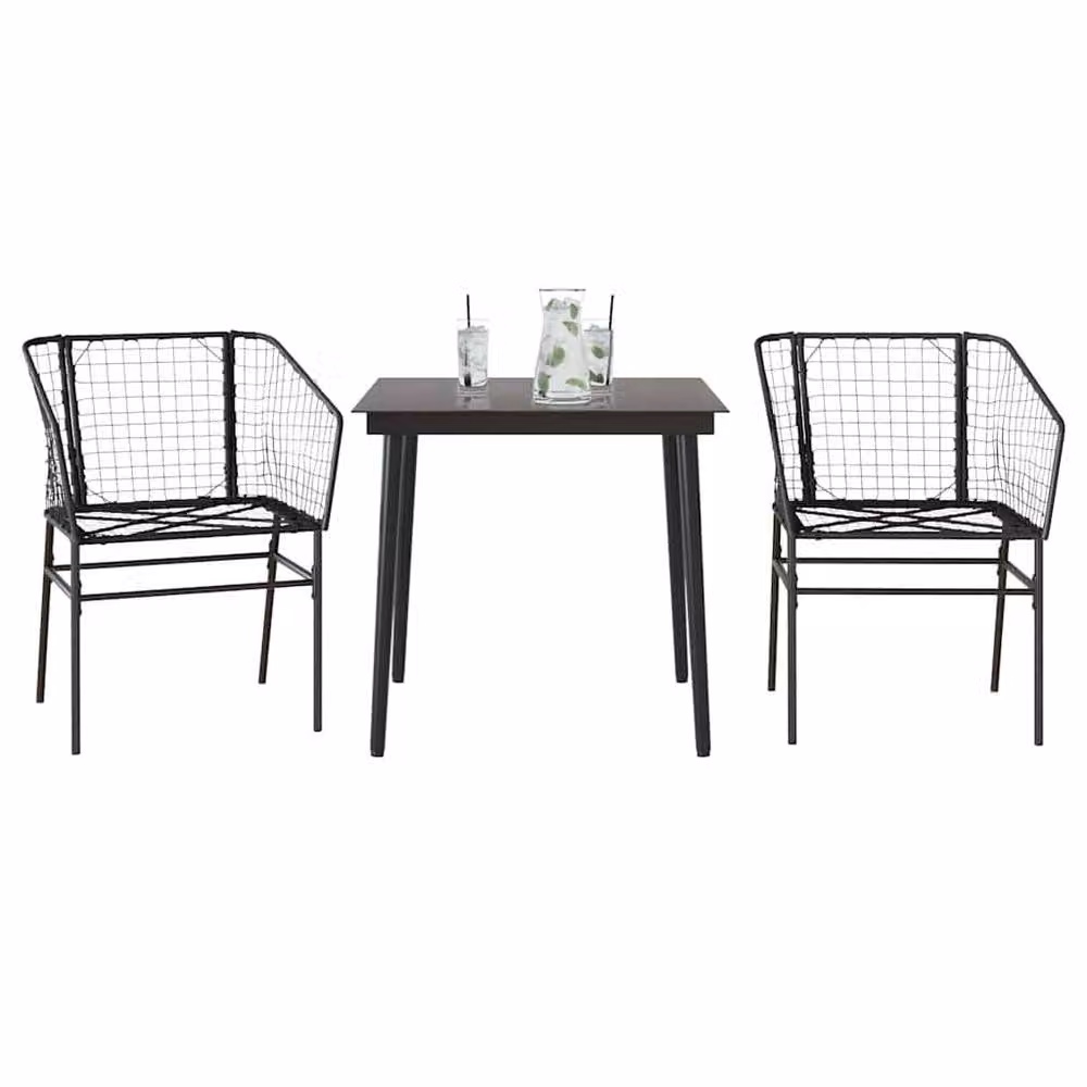 Berkfield Home Beautiful 3 Piece Black Poly Rattan Garden Dining Set with Glass Top – 2