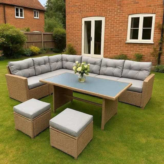 Shatchi 7-Seater Brown Aluminium Rattan Corner Garden Sofa Set