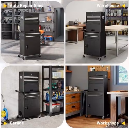 HOMCOM 3-in-1 Lockable and Rollable Steel Tool Cabinet with 6 Drawers and Pegboard, Black, W/D/H: 60.5 x 33.5 x 131.0 cm – 9