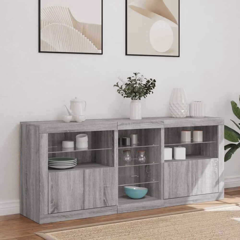 Berkfield Home Modern Sideboard with Integrated LED Lights in Grey Sonoma, W/D/H: 162 x 37 x 67 cm – 3