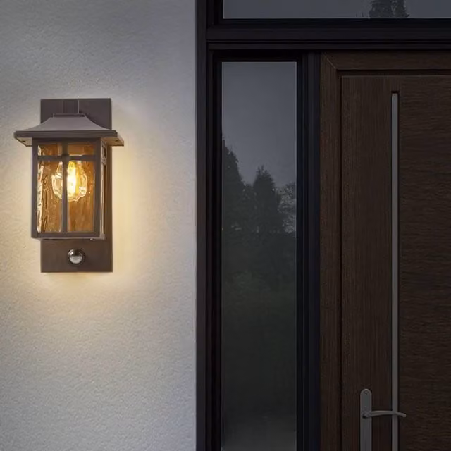 Wyld and Coco Retro Lantern Outdoor Wall Light in Matt Black with Motion Sensor