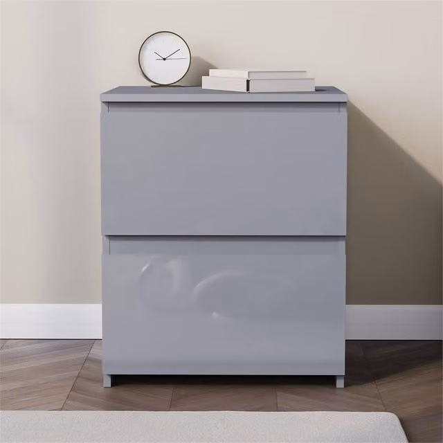 FORGEVIO Modern 2 Drawer Glossy Chest of Drawers in Grey – 1