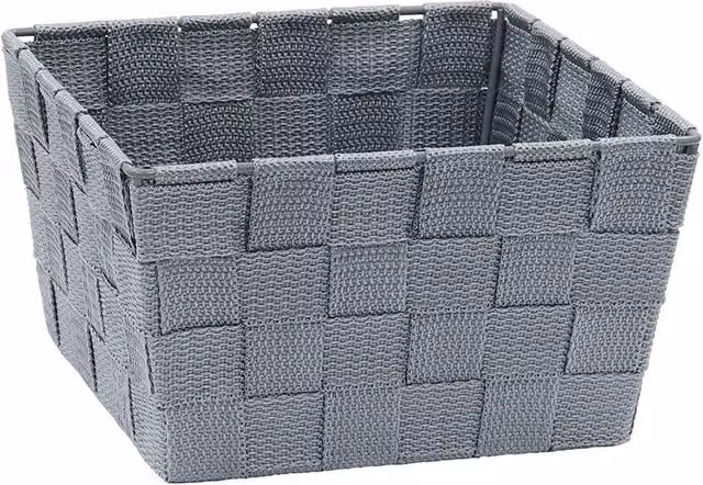 JVL Vichy Square Open Weave Nylon Storage Basket in Grey – 1