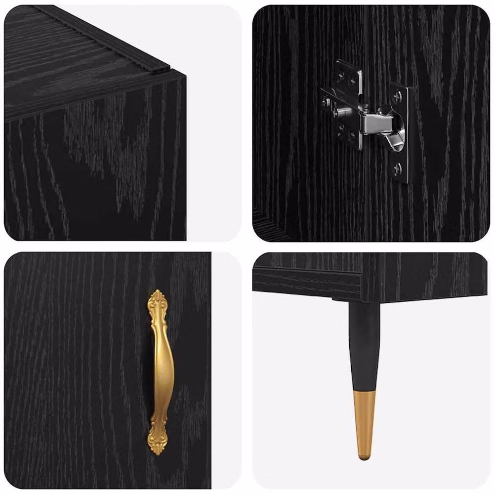 Berkfield Home Black Matt Sideboard with Storage Door, W: 90 cm, D: 34 cm, H: 80 cm – 5