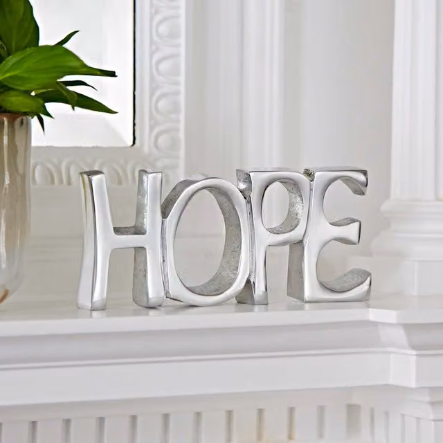 Paper High Reclaimed Metal Hope Sign in Silver, W: 19 cm x H: 8.5 cm