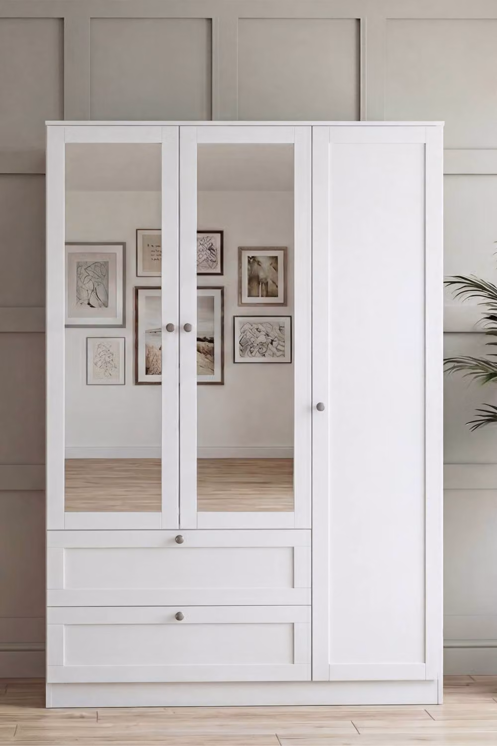 Vida Designs Altino Modern White 3 Door 2 Drawer Mirrored Wardrobe – 3