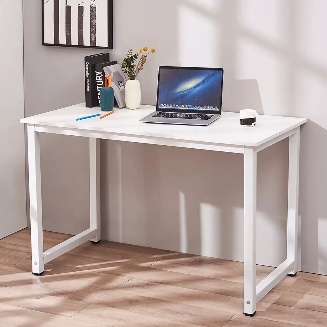 EONLION Modern White Computer Desk, MDF and Metal Office Workstation, W: 120 cm, D: 60 cm, H: 74 cm – 3