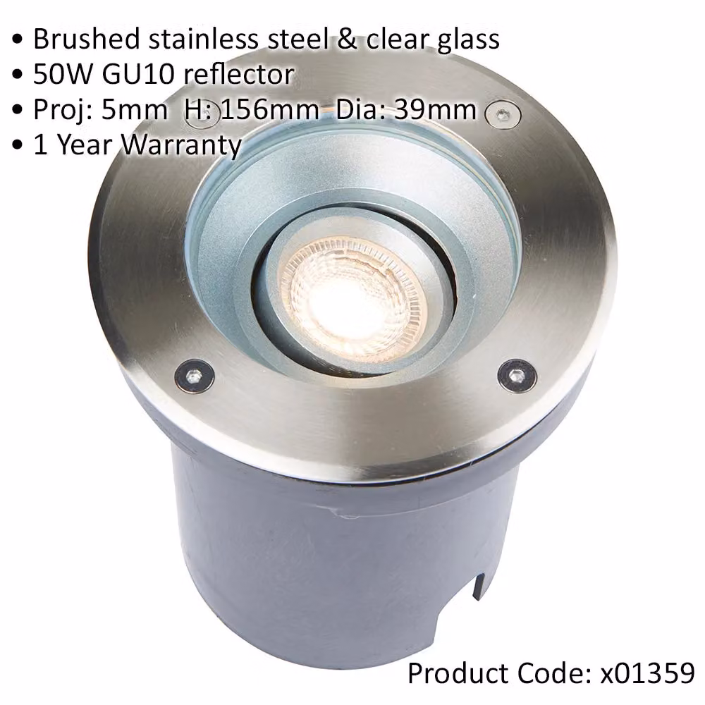 Loops 4 Pack Round Recessed Outdoor Ground Lights in Silver Stainless Steel with 50W GU10 Bulbs, IP67 Rated – 2