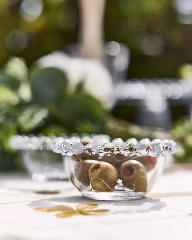 Dibor Bella Perle Set of 4 Round Glass Mini Dip Bowls with Beaded Rims, Clear, H 3.5 cm x Dia 3.5 cm – 3