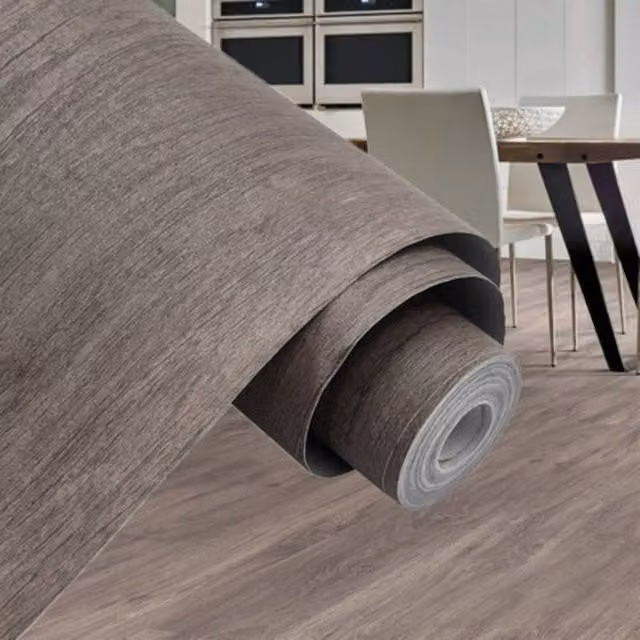 NESTLUNE Self-Adhesive Waterproof Vinyl Floor Paper Roll, Grey Wood Effect Plank, W: 52 cm, L: 1000 cm