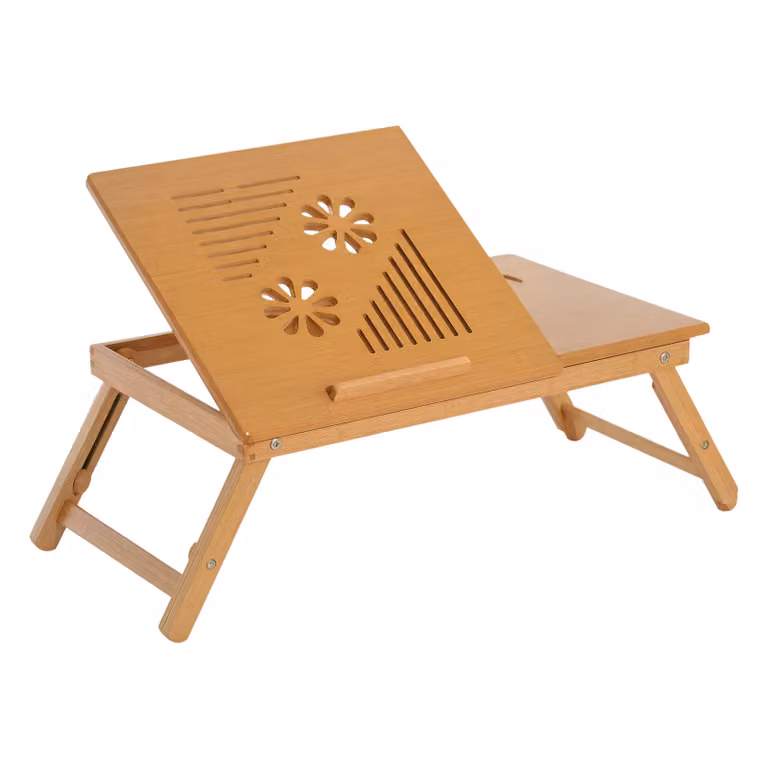 HOMCOM Adjustable Portable Laptop Desk with Tilting Top and Drawer in Light Brown