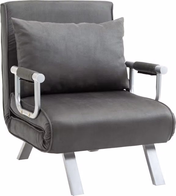 HOMCOM 2-in-1 Single Sofa Bed Sleeper, Foldable Microfibre Armchair with Metal Frame and Pillow, Dark Grey