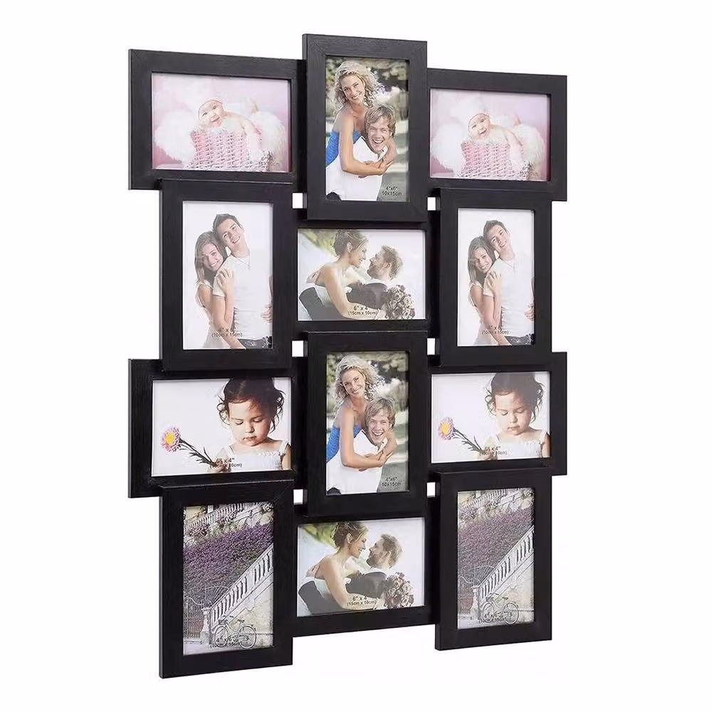 KORVIXA Black Multi Picture Frame Collage Aperture Photo, Wood, Rectangular, 59.0 x 59.0 cm – 4