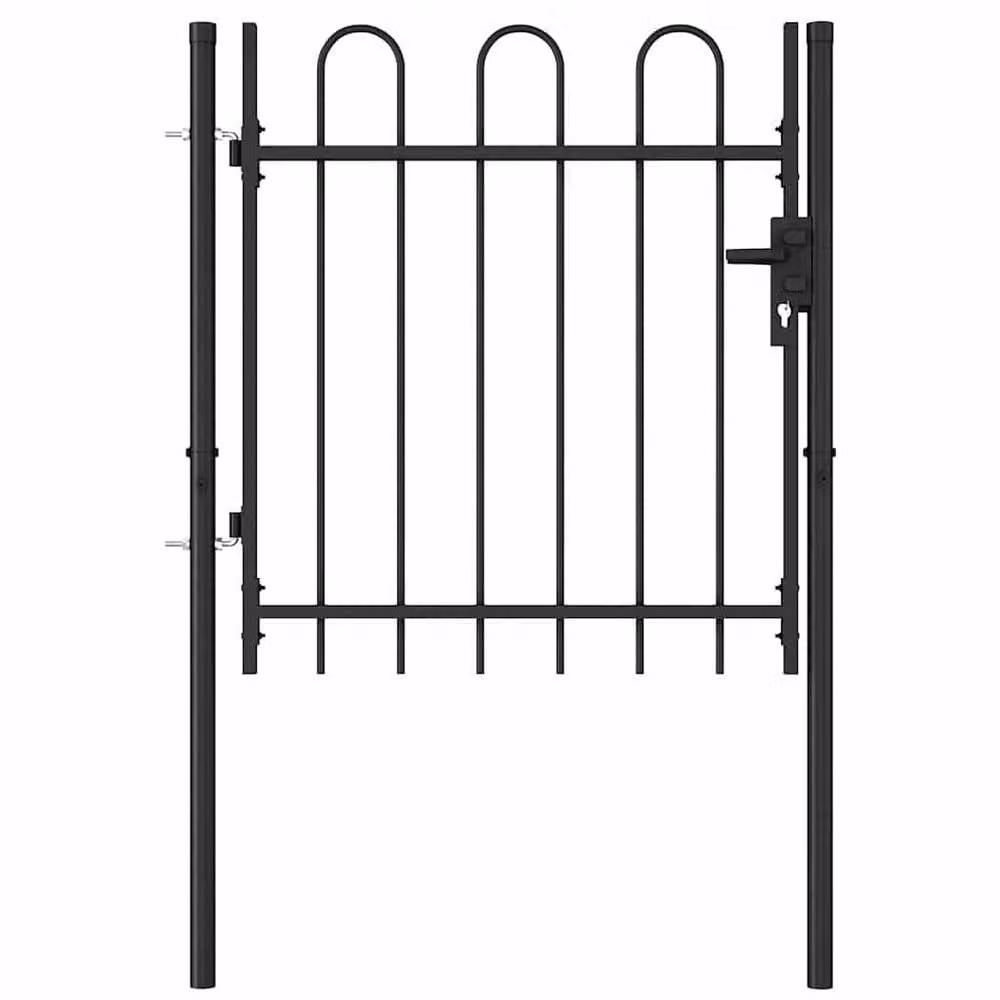 Berkfield Home Single Door Arched Top Steel Fence Gate, Black, W: 100 cm, H: 100 cm – 4