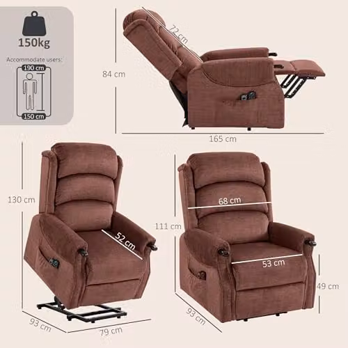 HOMCOM Power Lift Recliner Chair with Motorised Recline and Articulated Elevating Assist in Brown Velvet – 3