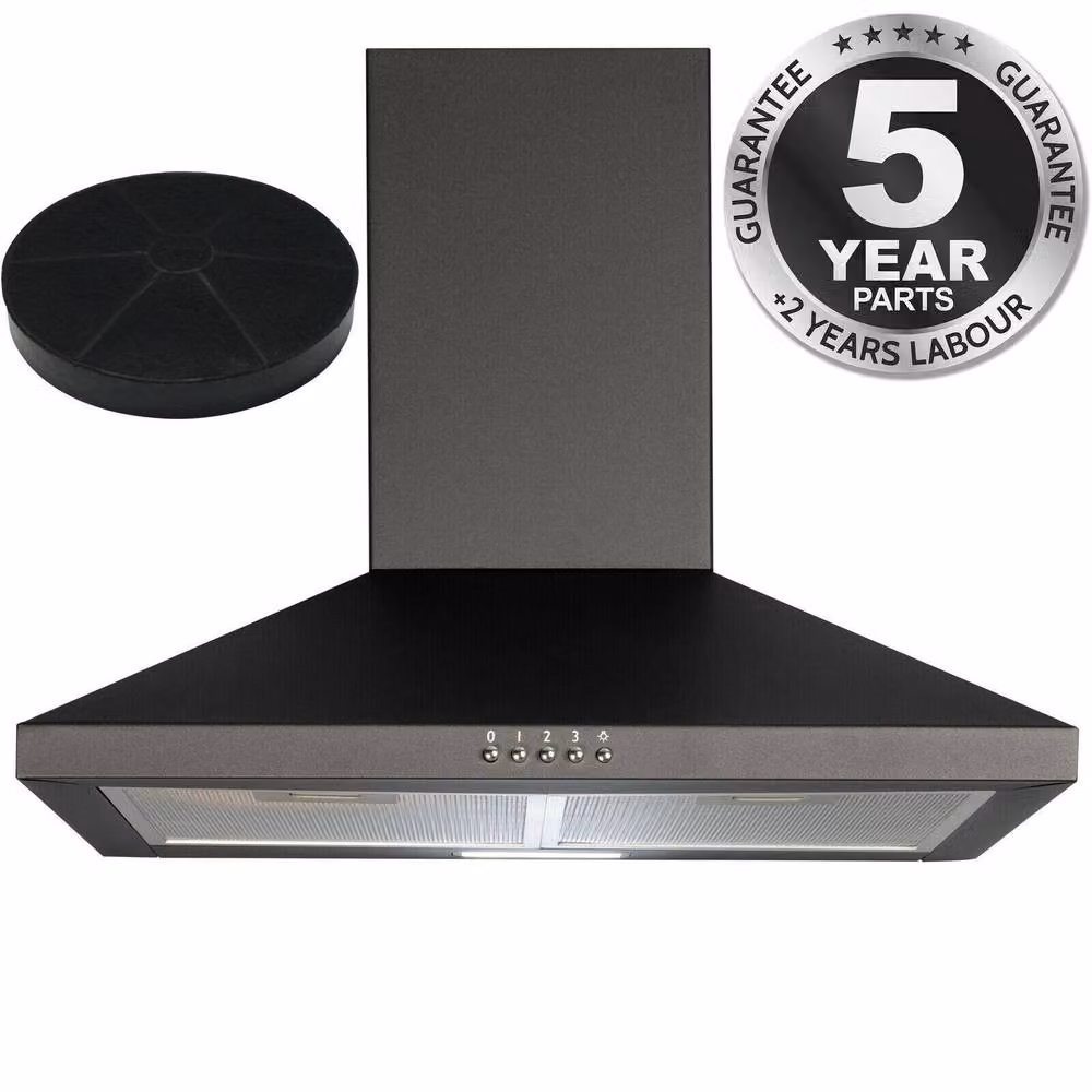 SIA Black Chimney Cooker Hood Extractor Fan with Activated Carbon Filter, W: 70 cm – 4