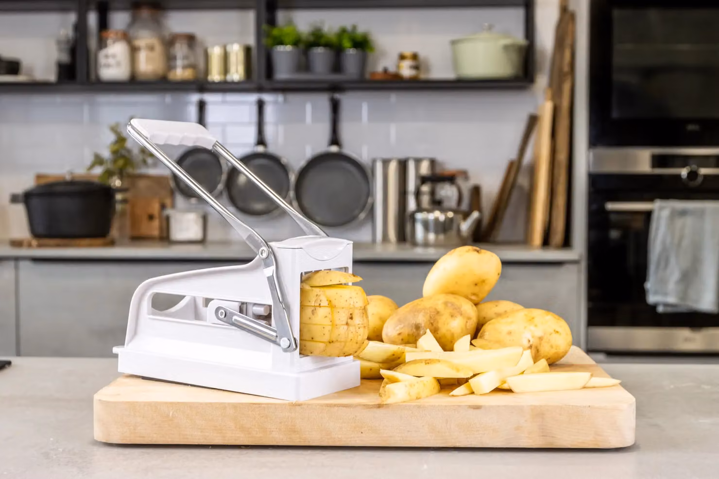 KitchenCraft Potato Chipper with Multiple Blades and Non-Slip Base in White – 3