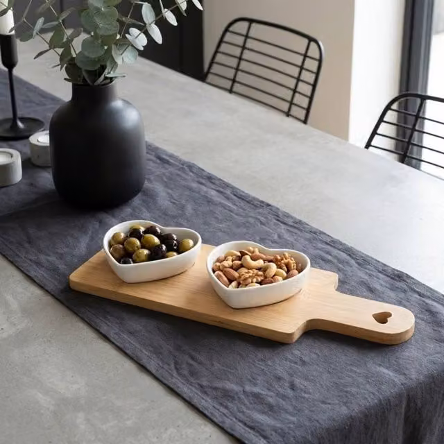 Garden Greatness Duo Heart Tapas Serving Tray in Multicolour Wood and Ceramic, W/D/H: 27.5 x 27.5 x 27.5 cm