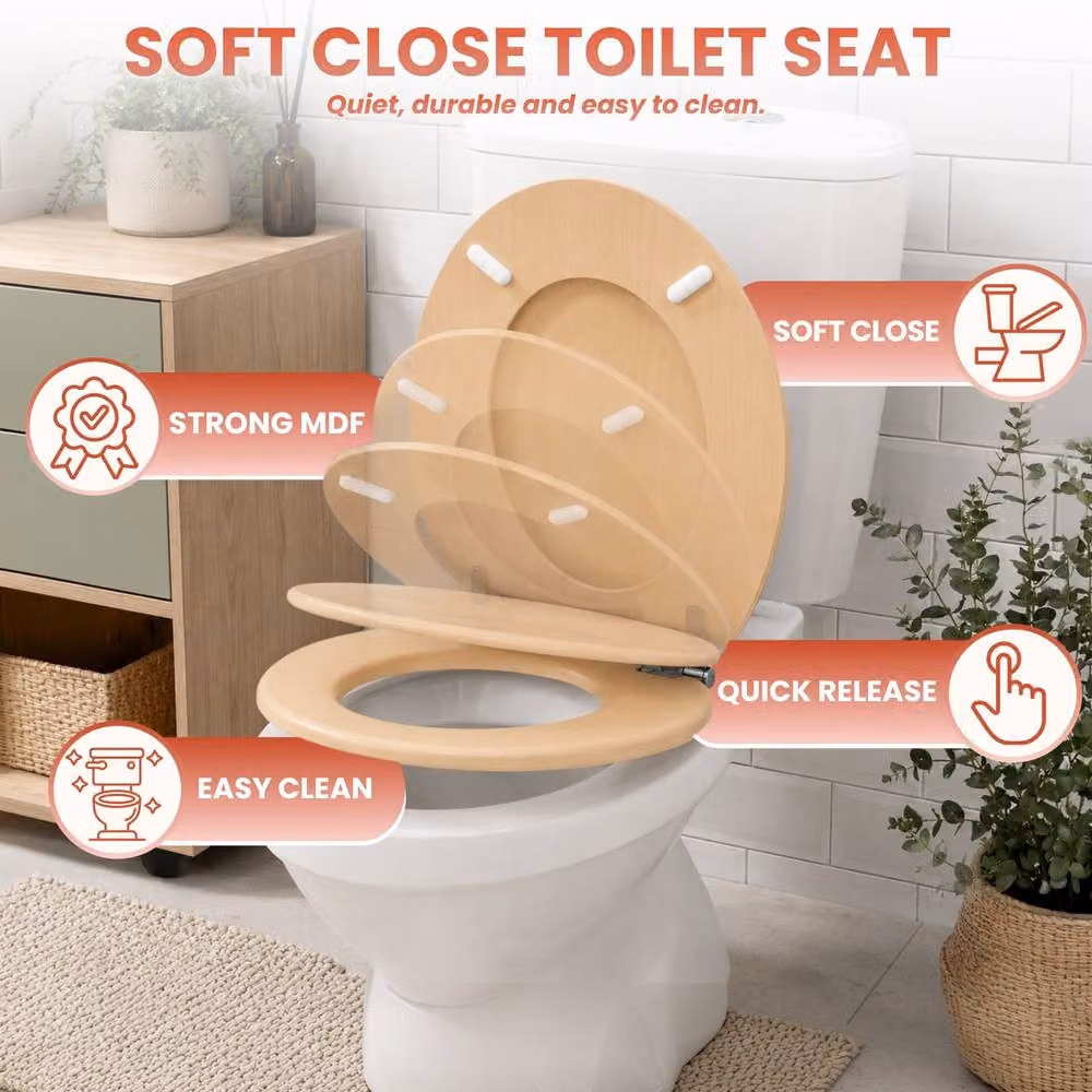 Marco Paul Oval MDF Toilet Seat with Soft Close and Quick Release Button in Beige – 2