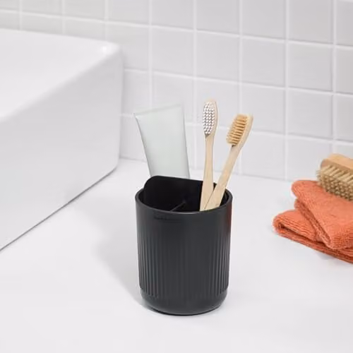 ReBorn Recycled Toothbrush Holder in Black with Three Compartments and Drainage Feature – 2