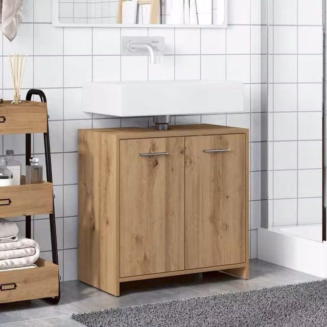 Berkfield Home Artisan Oak Bathroom Sink Cabinet in Brown, W/D/H: 60 x 33 x 60 cm