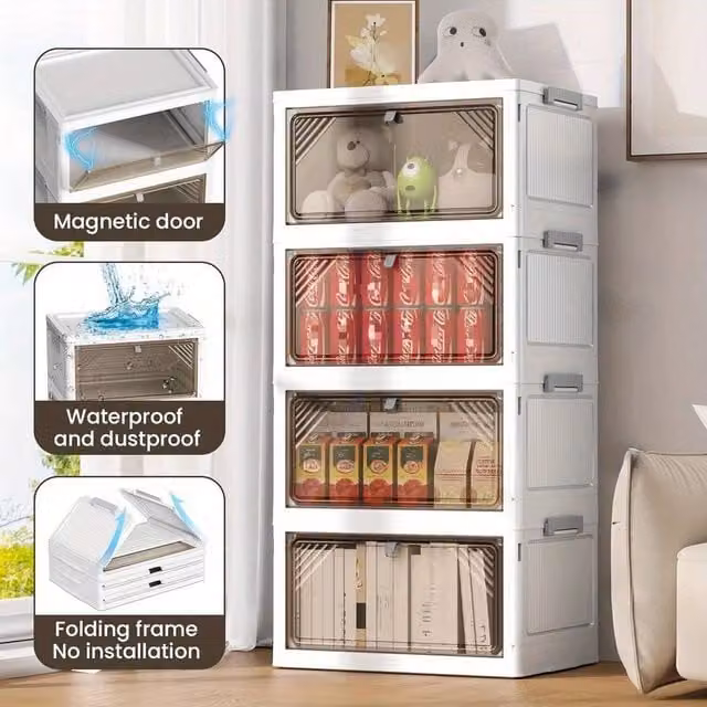 SPETLEK 4 Tier Folding and Stackable Plastic Storage Box in White