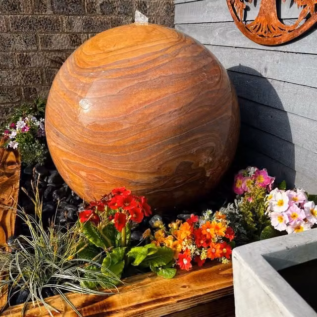 Tranquillity Water Features Grey Sandstone Sphere Spring Stone Water Feature, Diameter: 60 cm