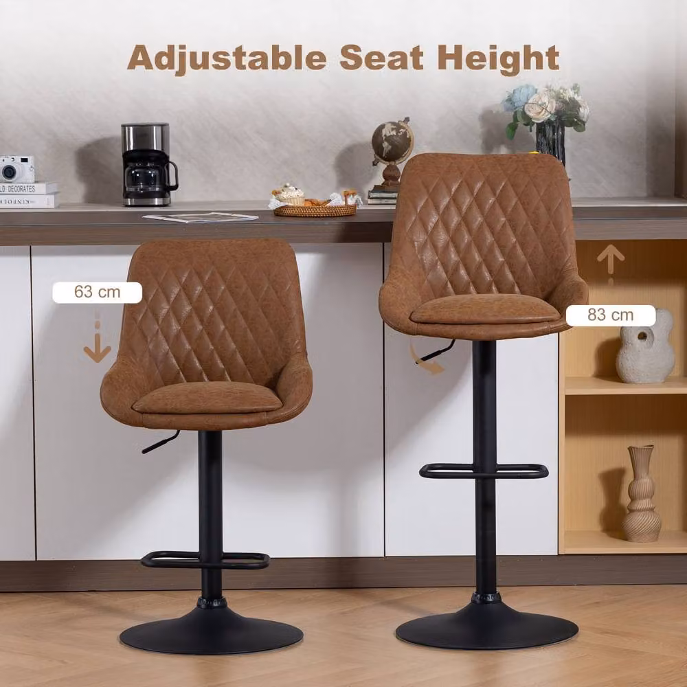 Wyld Haus Set of 2 Retro Gas Lift Bar Stools in Tan Faux Leather with 360 Degree Swivel – 5