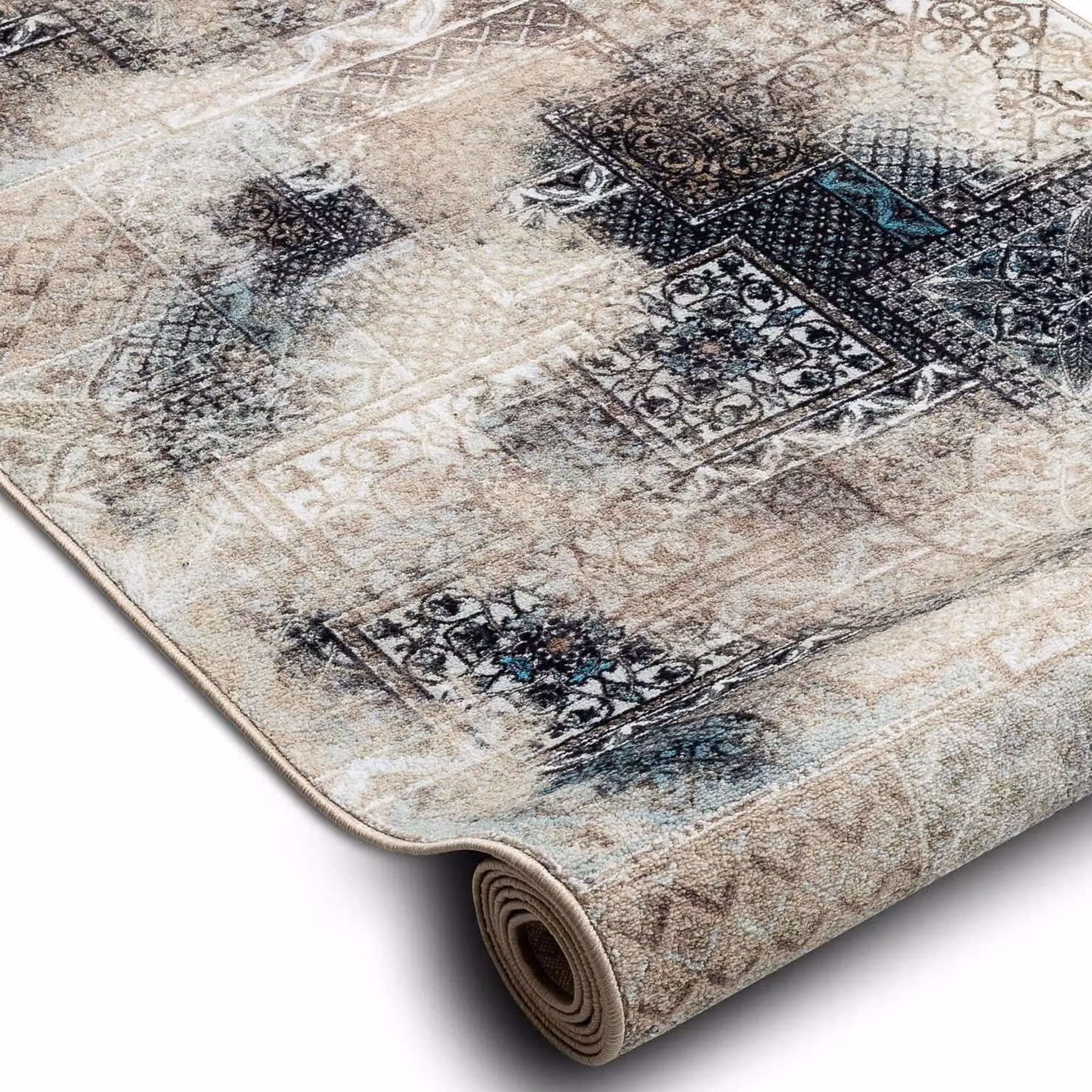 RugsX Anti-Slip Patchwork Runner in Beige, W: 67 cm x L: 200 cm – 2