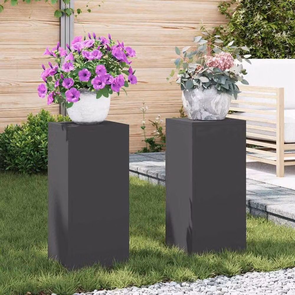 Berkfield Home Outdoor Pillar Plant Stands, 2 Piece Set, Black Steel, W/D/H: 24 x 24 x 55 cm – 2