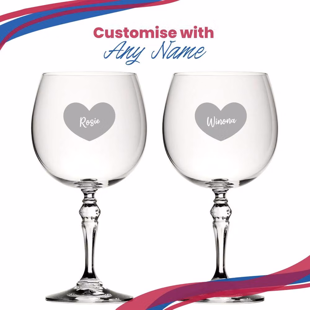 Uniqueful Personalised Engraved Crystal Gin and Tonic Glass with Heart Design in Clear – 3