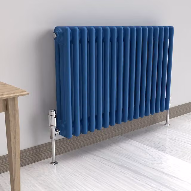 Lux Heat Horizontal 3 Column Steel Radiator in Blue, W: 78.5 cm, H: 50 cm, D: 8.38 cm