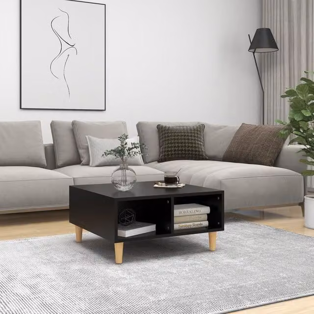 Berkfield Home Black Square Coffee Table in Engineered Wood, W/D/H: 60 x 60 x 30 cm – 1