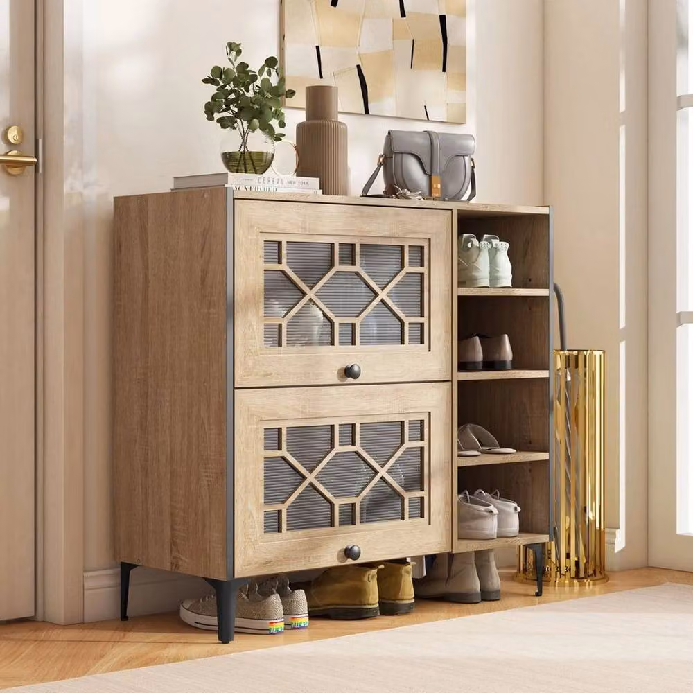 KORVIXA Freestanding Shoe Storage Cabinet in Rustic Oak and Brown, W/D/H: 100 x 100 x 100 cm – 3
