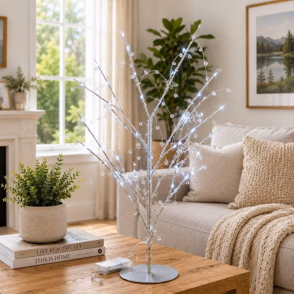 SPOT ON DEALZ Silver 48 LED Twig Tree with Cool White Jewelled Lights for Christmas Decor – 2
