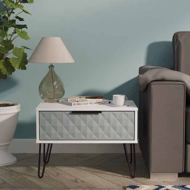 2 U Islay Wide Side Table with 1 Drawer in Duck Egg Blue, Ready Assembled