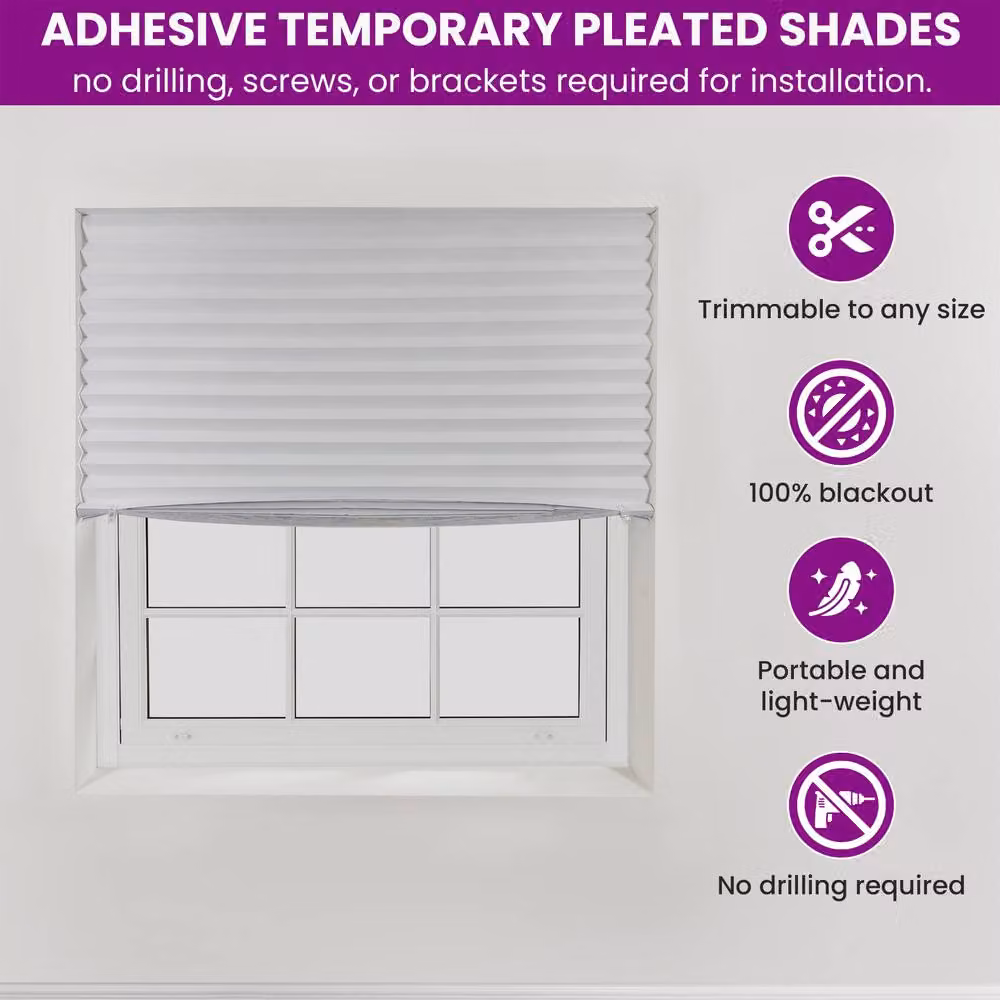 Furnished Stick On Blackout Pleated Blinds in Black, Width: 130 cm, Height: 150 cm – 2