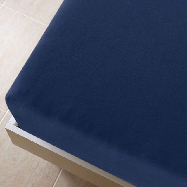 Berkfield Home Navy Blue Cotton Jersey Fitted Sheet, W: 160 cm x D: 200 cm – 1