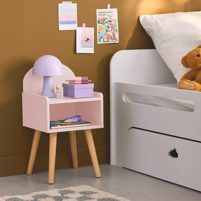 sweeek Pink Pine Wood Bedside Table for Children's Bedrooms, W/D/H: 55.6 x 30.0 x 30.0 cm – 1