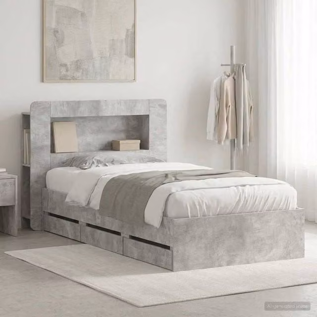 Berkfield Home Bed Frame with Storage and Headboard in Concrete Grey, W: 80 cm, L: 200 cm