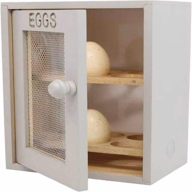 EONLION Grey Rubberwood Egg Cabinet with 2 Shelves and 12 Egg Capacity