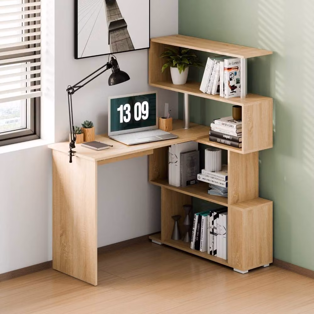 KORVIXA Modern Corner Computer Desk in Brown with Rotating Top, W/D: 100 x 100 cm – 2