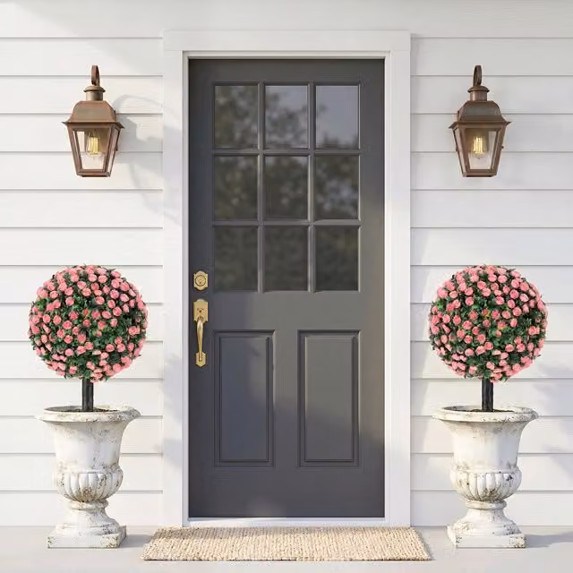 HOMCOM Pink Artificial Rose Topiary 2-Pack, UV Resistant Potted Floral Decoration
