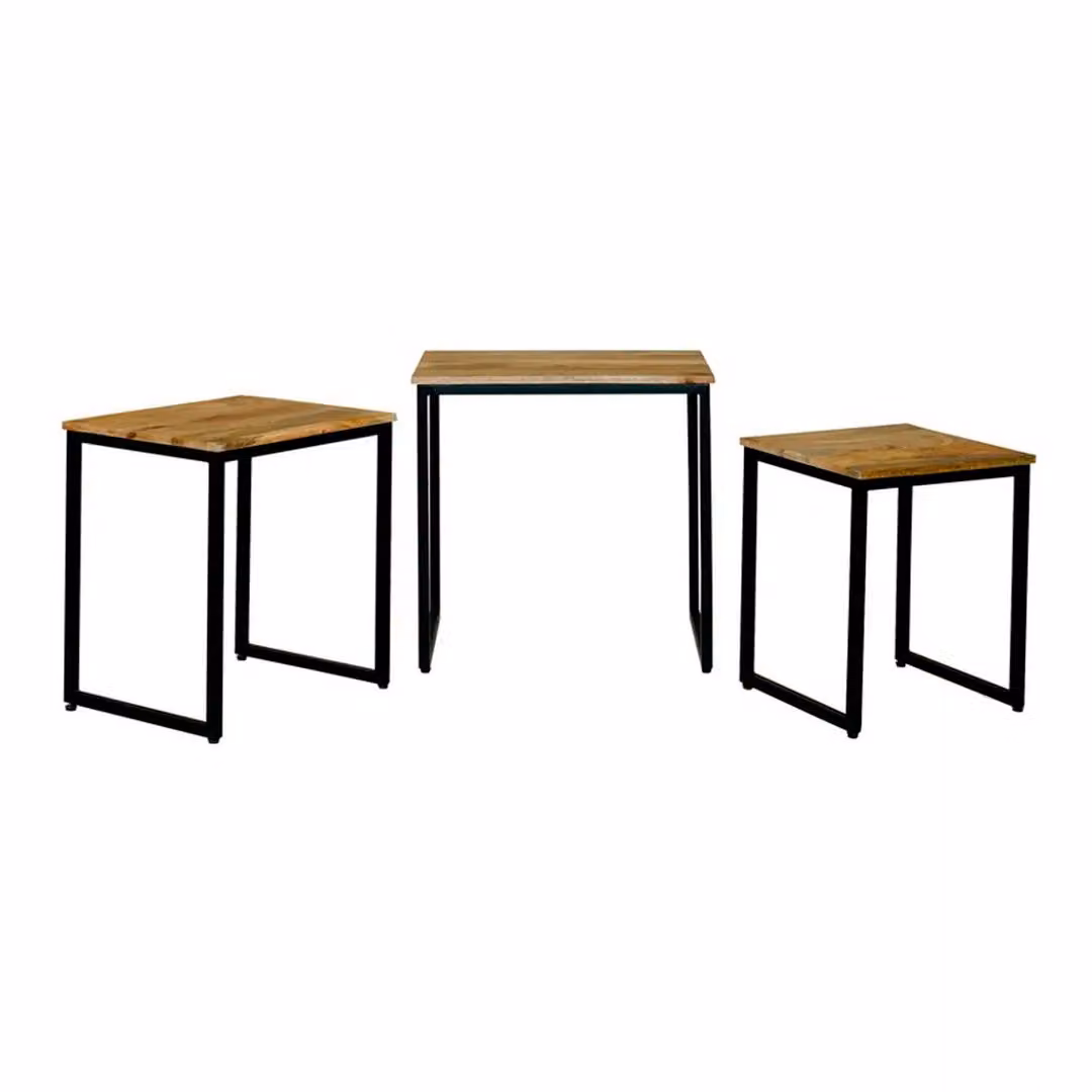 Jaipur Furniture Ltd Ravi Set of 3 Mango Wood and Iron Industrial Stools, Brown and Black, W: 54 cm, D: 40 cm, H: 54 cm – 2