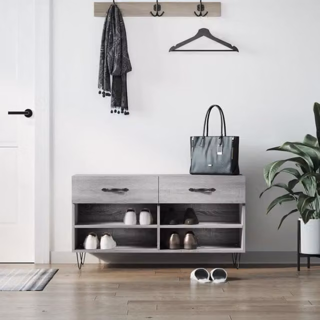 Berkfield Home Shoe Bench in Grey Sonoma, W/D/H: 102 x 35 x 55 cm – 1
