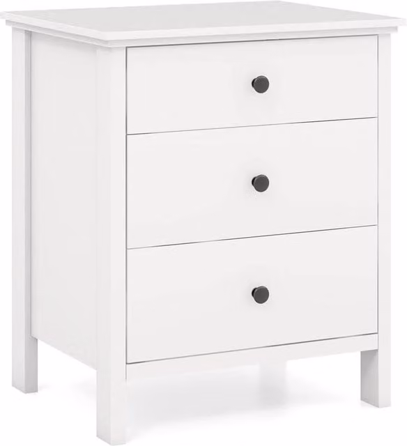 VOGREX White 3 Drawer Compact Modern Bedroom Storage Nightstand