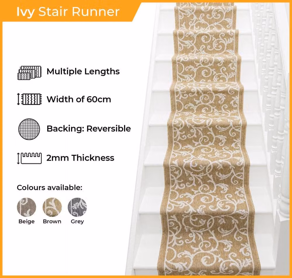 runrug Ivy Reversible and Durable Stair Runner Carpet, Grey, W: 60 cm, L: 540 cm – 2