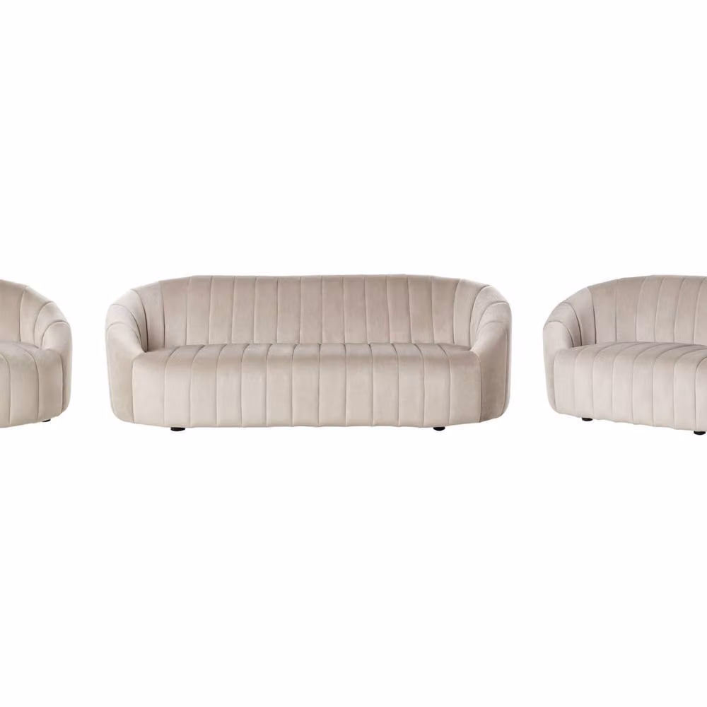 Wyld and Coco Home Premium 6-Seater Beige Velvet Retro Tufted Sofa with Solid Wood Frame – 2