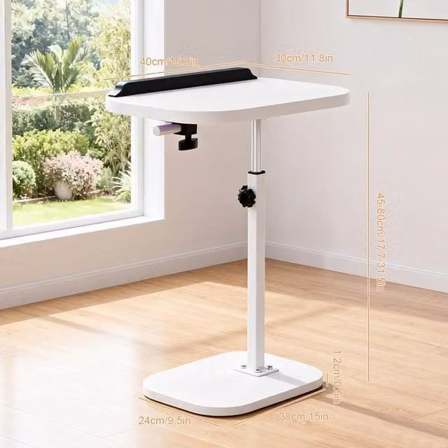 NESTLUNE C-Shaped Adjustable Sofa Side Table in White with Tilting Top – 1