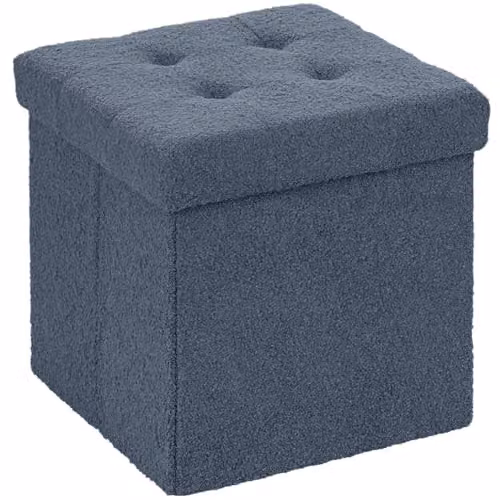 HOMCOM Foldable Sherpa Fleece Ottoman Storage Box in Blue, W/D/H: 38 x 38 x 38 cm – 1